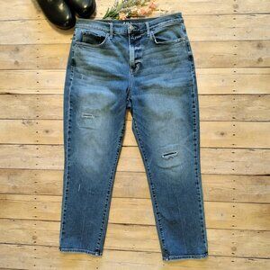 a.n.a High Rise Straight Leg Ankle Jeans 14 Med Wash Patches Whiskering Fading